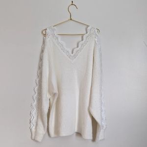 Sweet lovely by Jen Ivory Pullover Sweater Lace Trim XL